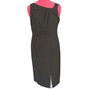 Evan Picone Dress Women 4 Black Asymmetrical Neckline Sleeveless Side-Slit Hem